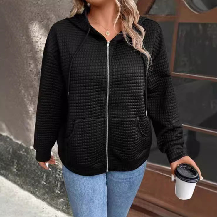 Women's Textured Hoodie with Pockets in Breathable Fabric