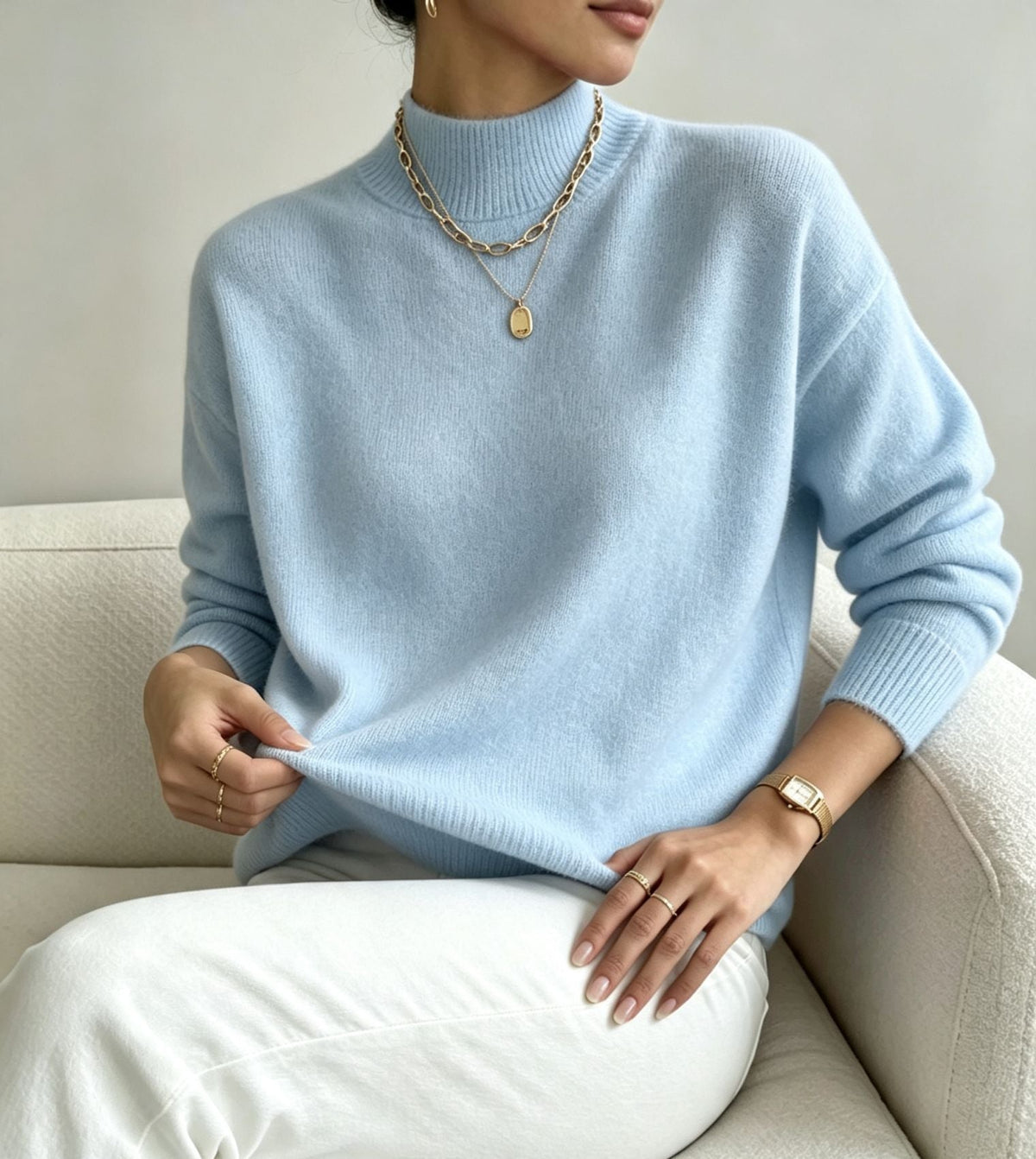 Women's Mock Neck Relaxed Fit Sweater Long Sleeve