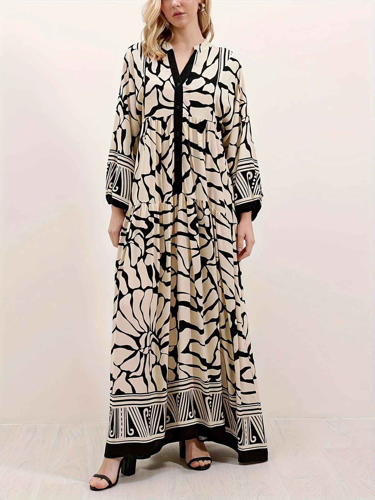 Saga Abstract Print Tiered Maxi Dress