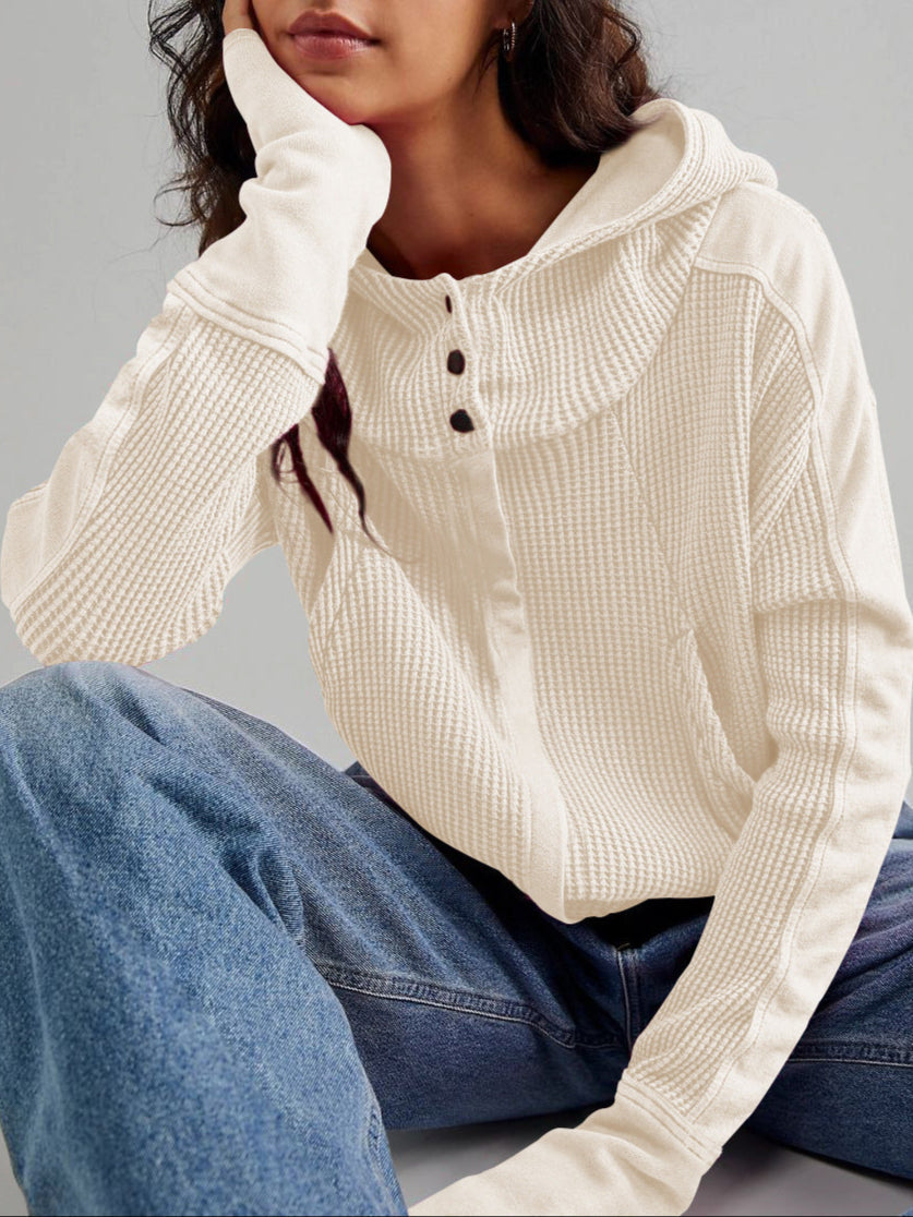 Christina | Womens Cropped Zip Hoodie in Waffle Cotton | Snug Hood, Textured Fabric | Pine, Blue and More S-XL