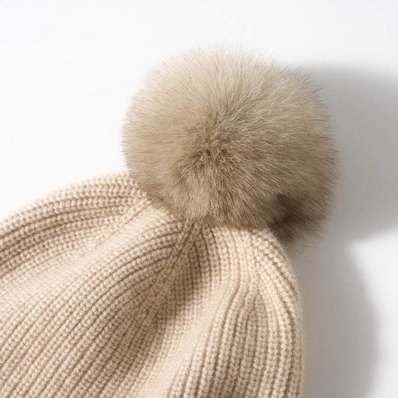 Sorrel Cashmere Ribbed Pom Pom Beanie