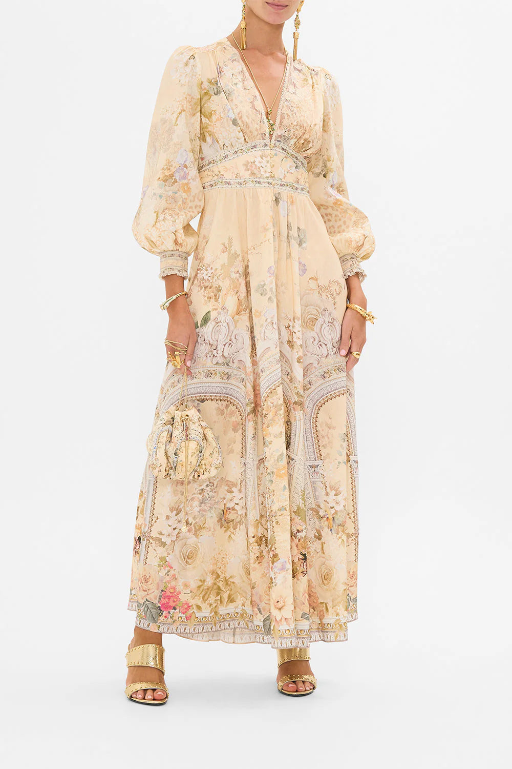 Aveline Floral Chiffon Puff Sleeve Maxi Dress