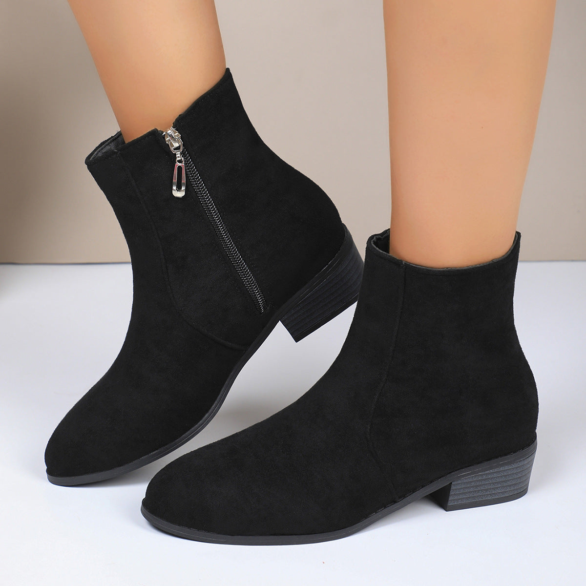 Women's Ankle Boots Block Heel Side Zip Pointed Toe