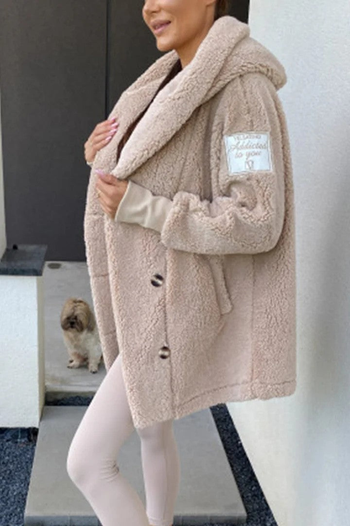 Women's Oversized Teddy Jacket with Button Front