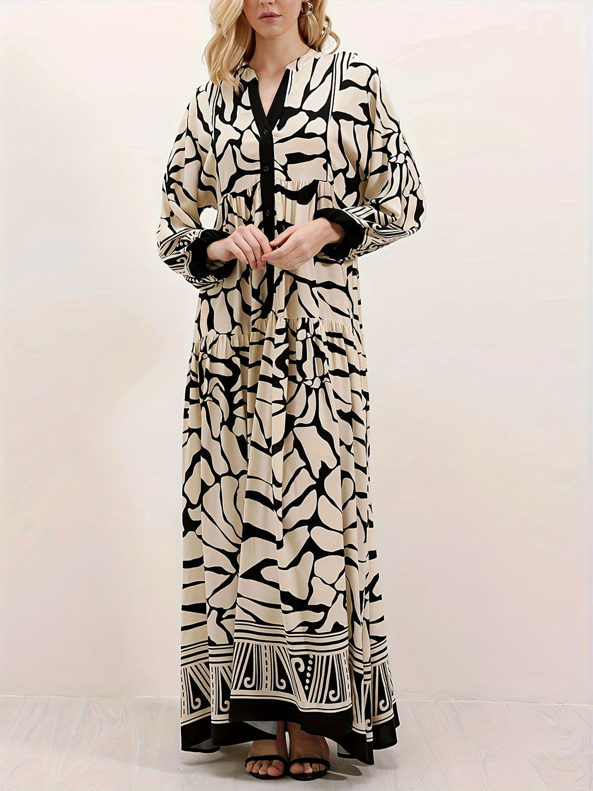 Saga Abstract Print Tiered Maxi Dress