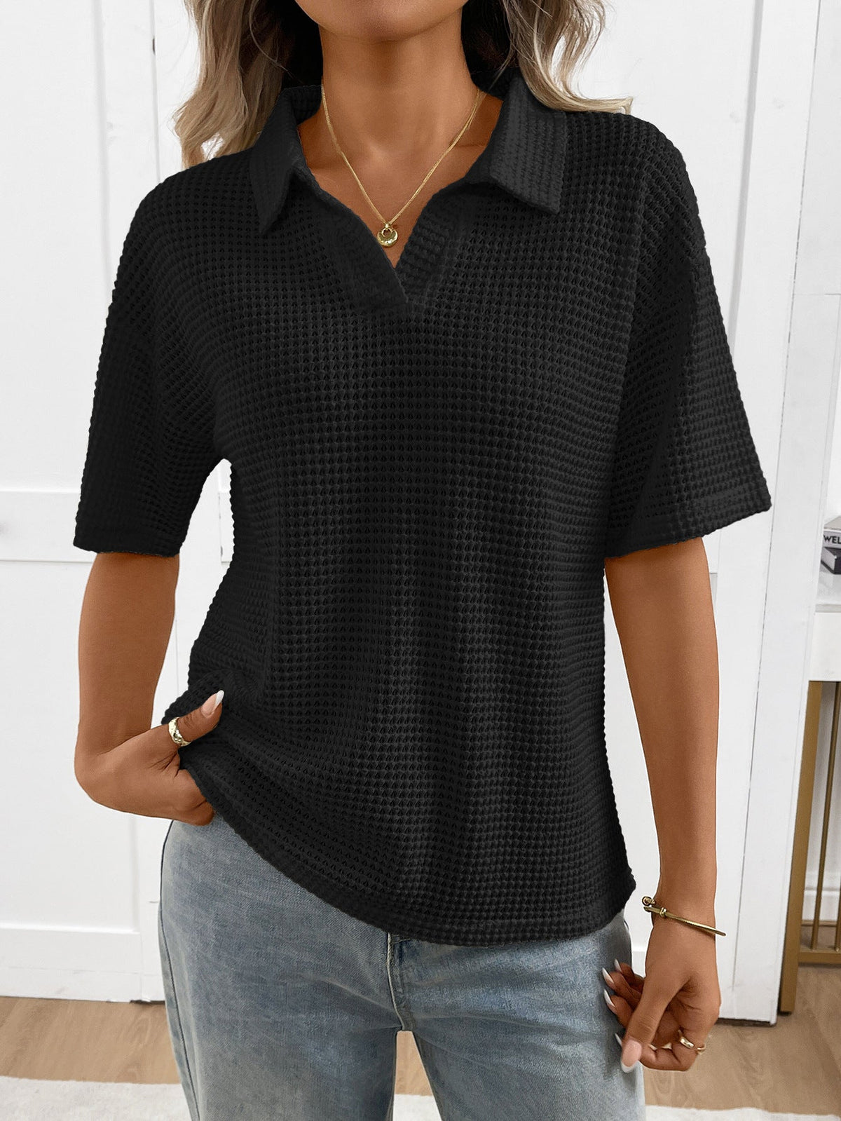 Mabel Textured Knit Polo Top