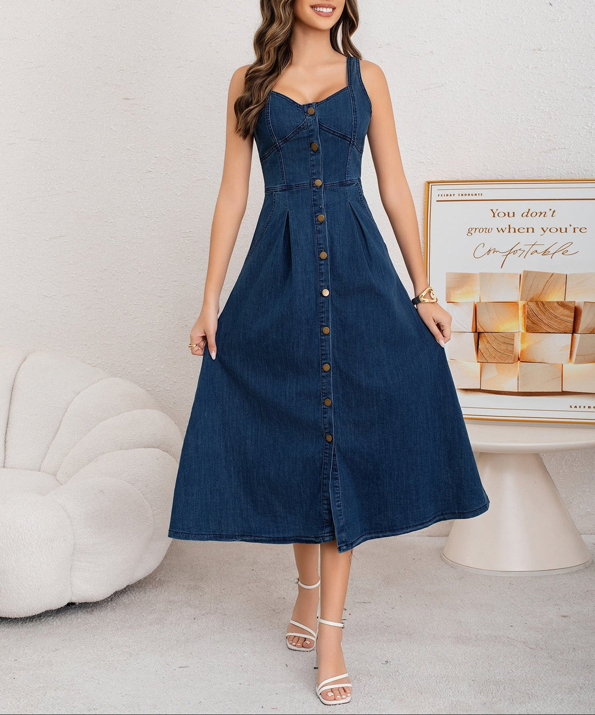 Cinzia Button-Front Denim Midi Dress