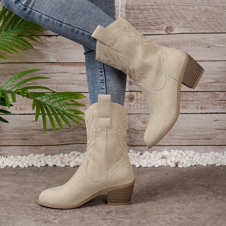 Bianca Embroidered Mid-Calf Western Boots