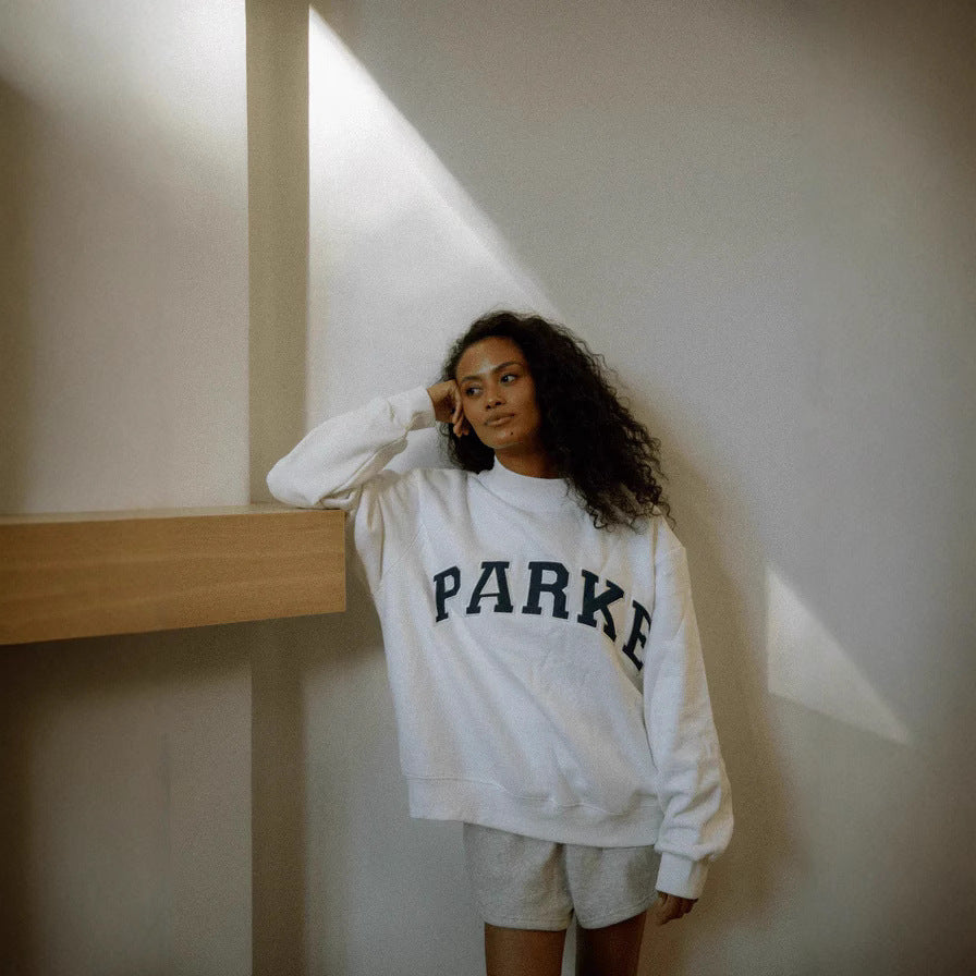 Women's Oversized Varsity Sweatshirt, Mock Neck, Long Sleeves