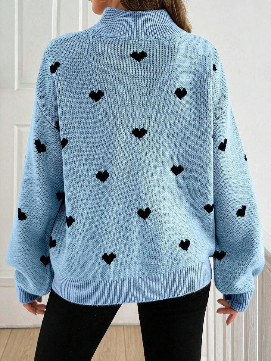 Signy Heart Print Quarter-Zip Sweater