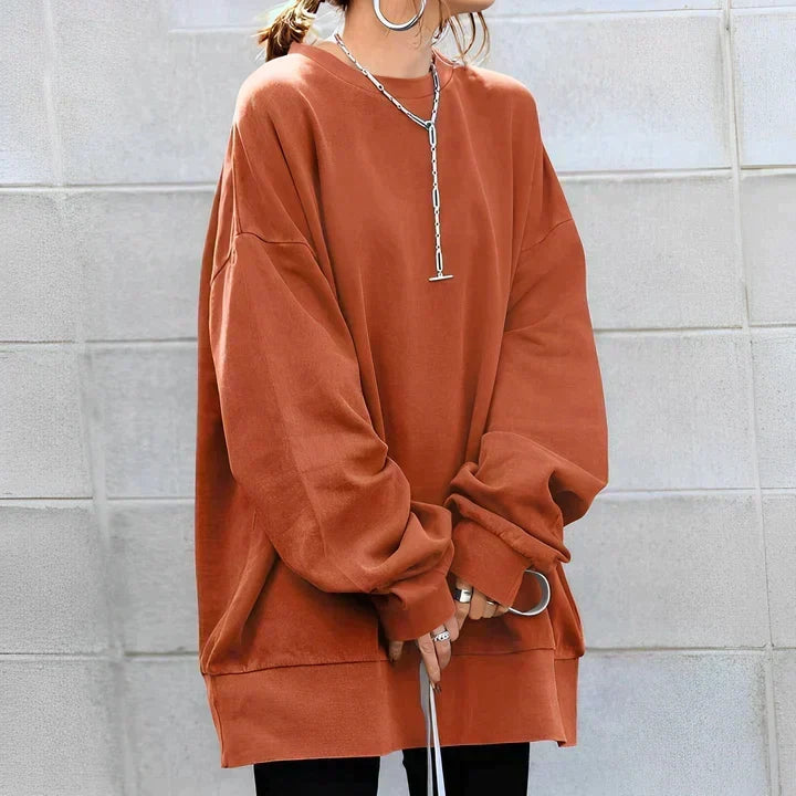 Alice | Womens Oversized Tunic Sweater | Crew Neck, Drop Shoulder, Long Sleeve | Black, Brown, Army Green and More S-3XL