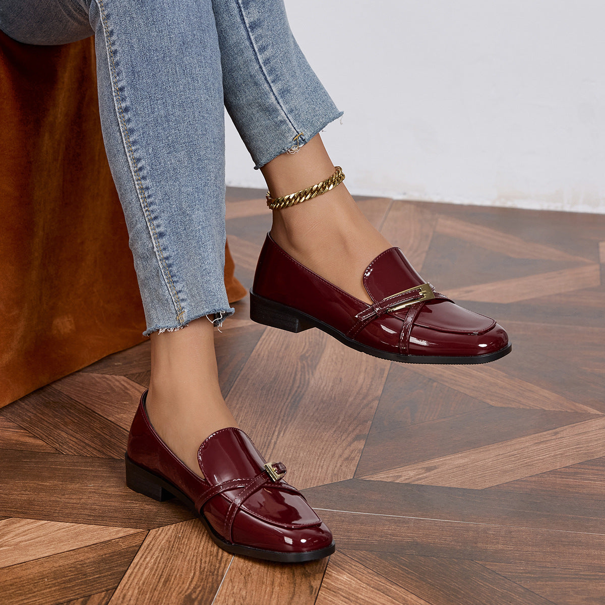 Ophelie Patent Square Toe Bar Loafers
