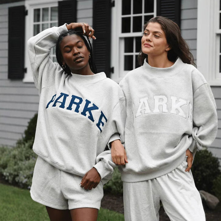 Women's Oversized Varsity Sweatshirt, Mock Neck, Long Sleeves