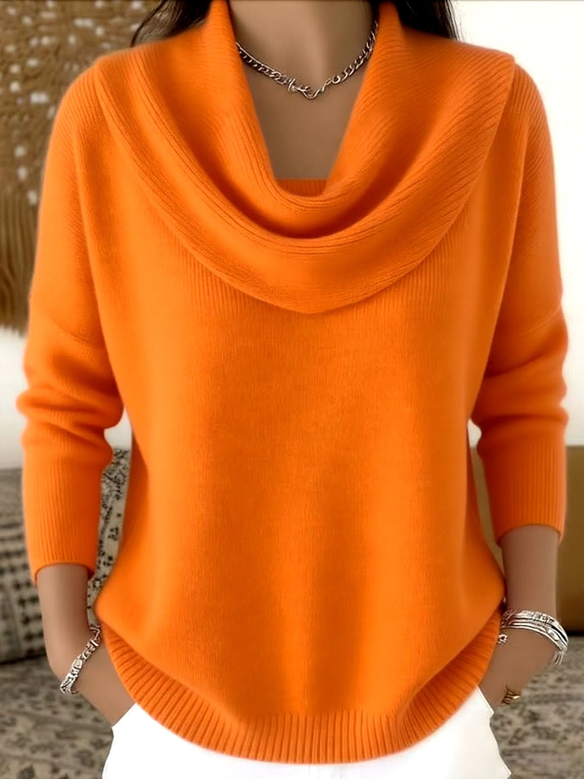 Natalie | Womens Cowl Neck Knit Sweater in Soft Cotton | Relaxed Fit, Office to Weekend | Red, Pink, Black and More S-3XL