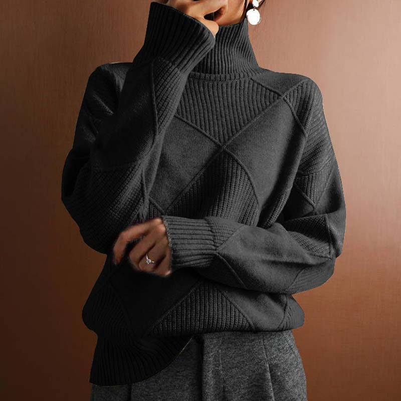 Women's Geometric Turtleneck Sweater, Long Sleeves