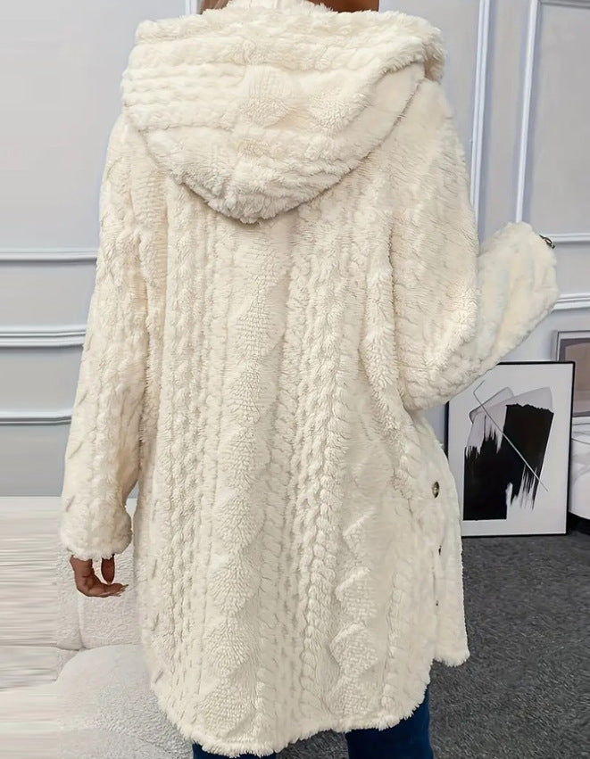 Embla Hooded Sherpa Fleece Button Jacket