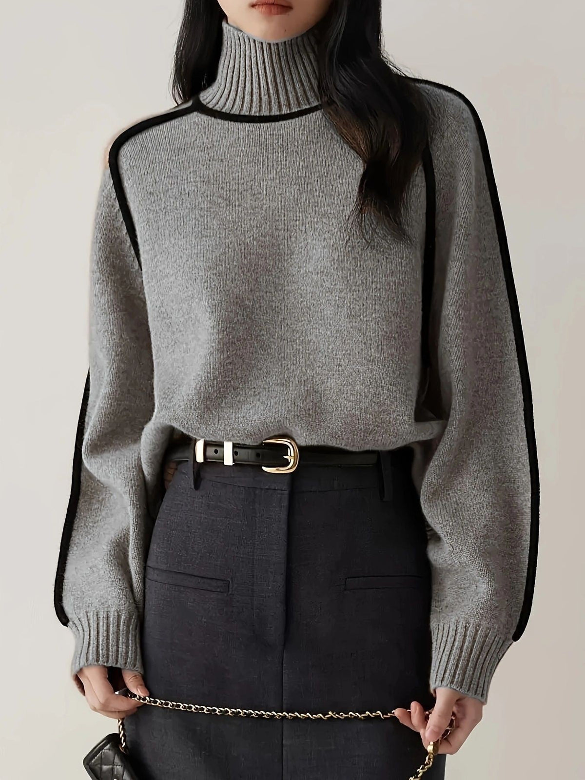 Ornella Contrast Piping Turtleneck Sweater