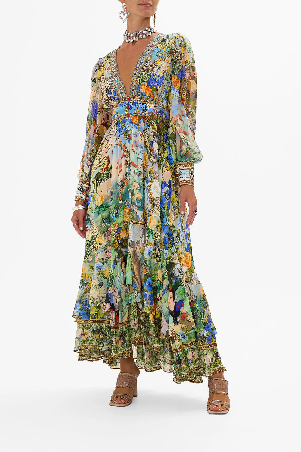 Aveline Floral Chiffon Puff Sleeve Maxi Dress