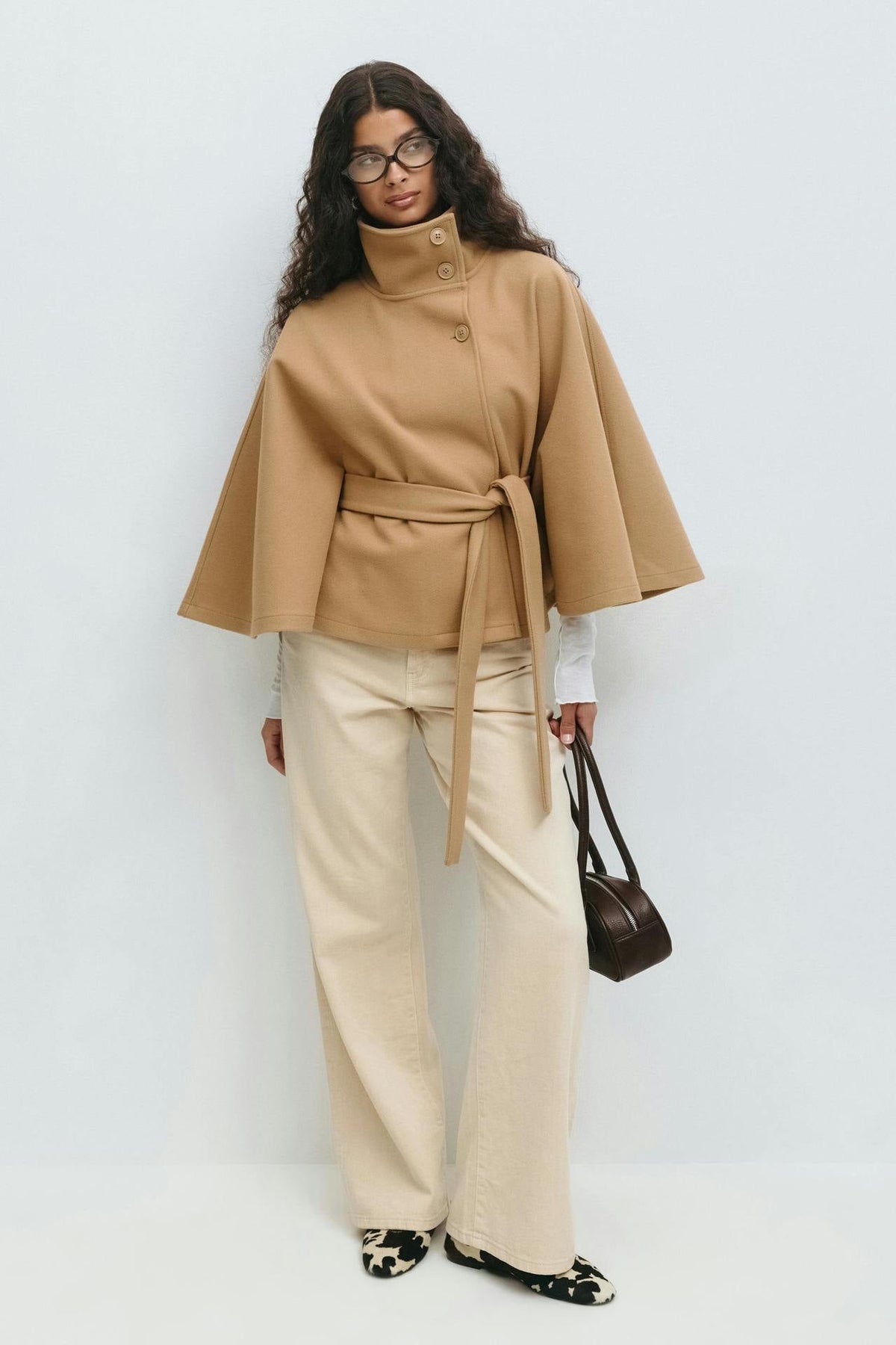Anneke Button-Front Belted Cape Coat