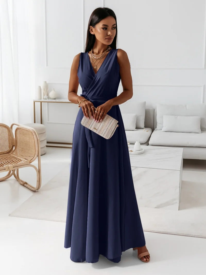 Women's Wrap Wedding Guest Maxi Dress – Flowy Formal Occasion Dress