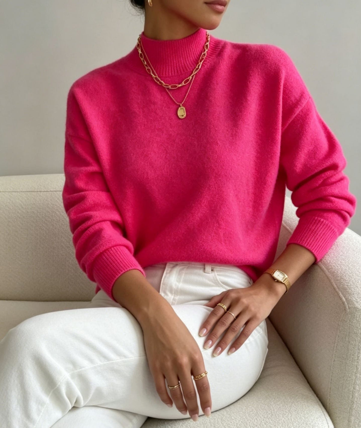 Women's Mock Neck Relaxed Fit Sweater Long Sleeve