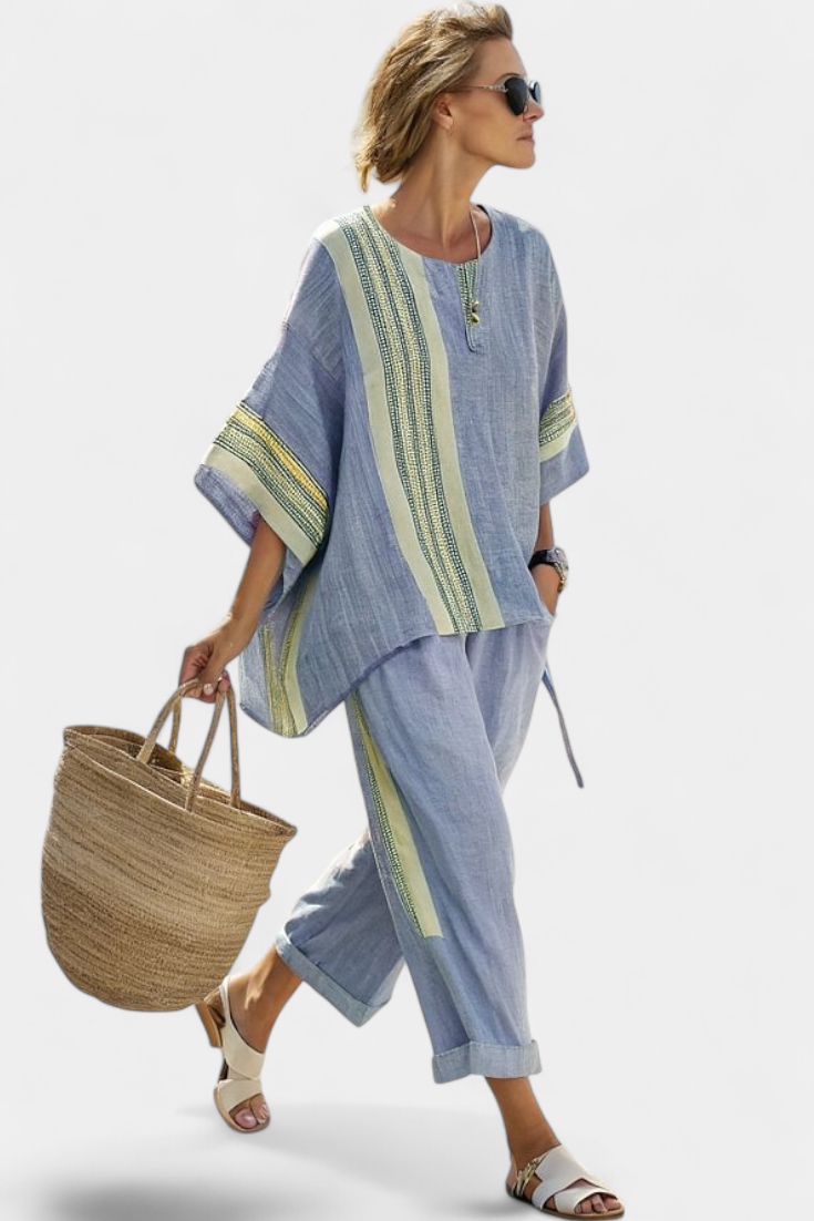 Isla | Women's set with lavender top and mustard pants