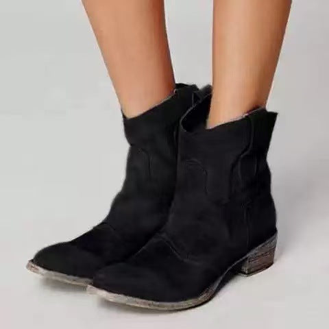 Women's Ankle Boots, Western Pull Tabs, Block Heel
