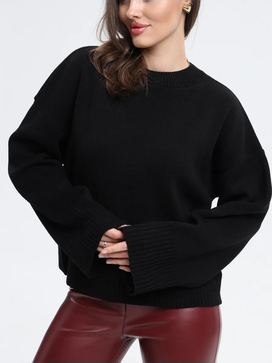 Signe Ribbed-Cuff Oversized Pullover Sweater
