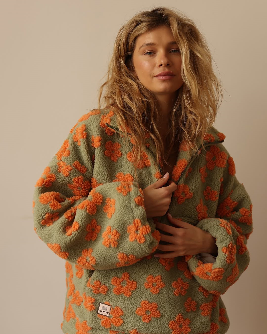 Aurore Floral Sherpa Half-Zip Pullover