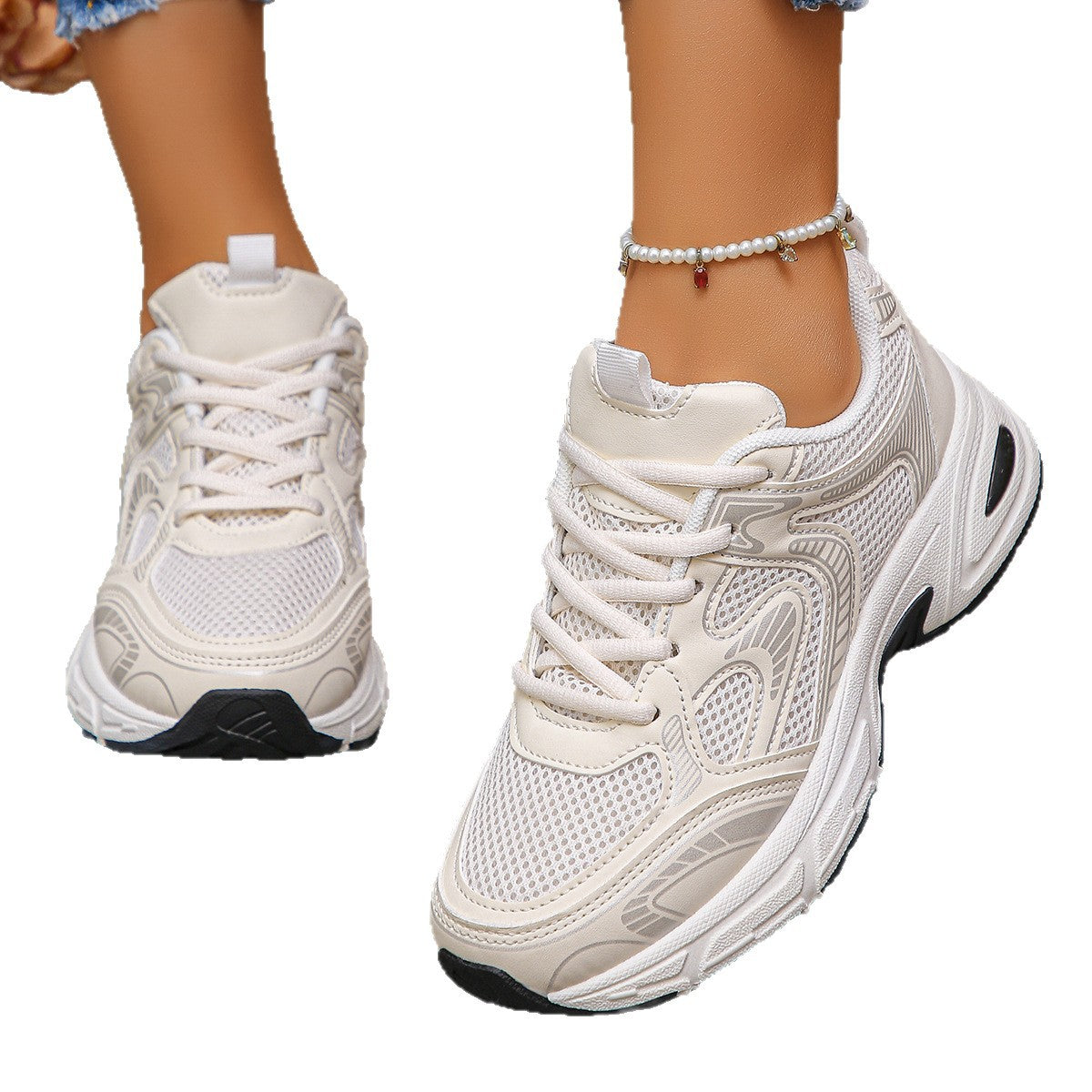 Women's Mesh Panel Sneakers with Cushioned Sole