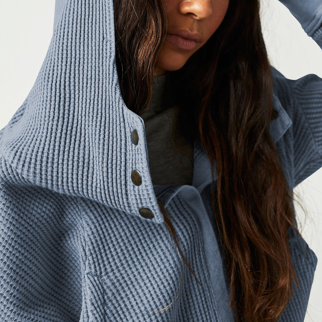 Christina | Womens Cropped Zip Hoodie in Waffle Cotton | Snug Hood, Textured Fabric | Pine, Blue and More S-XL