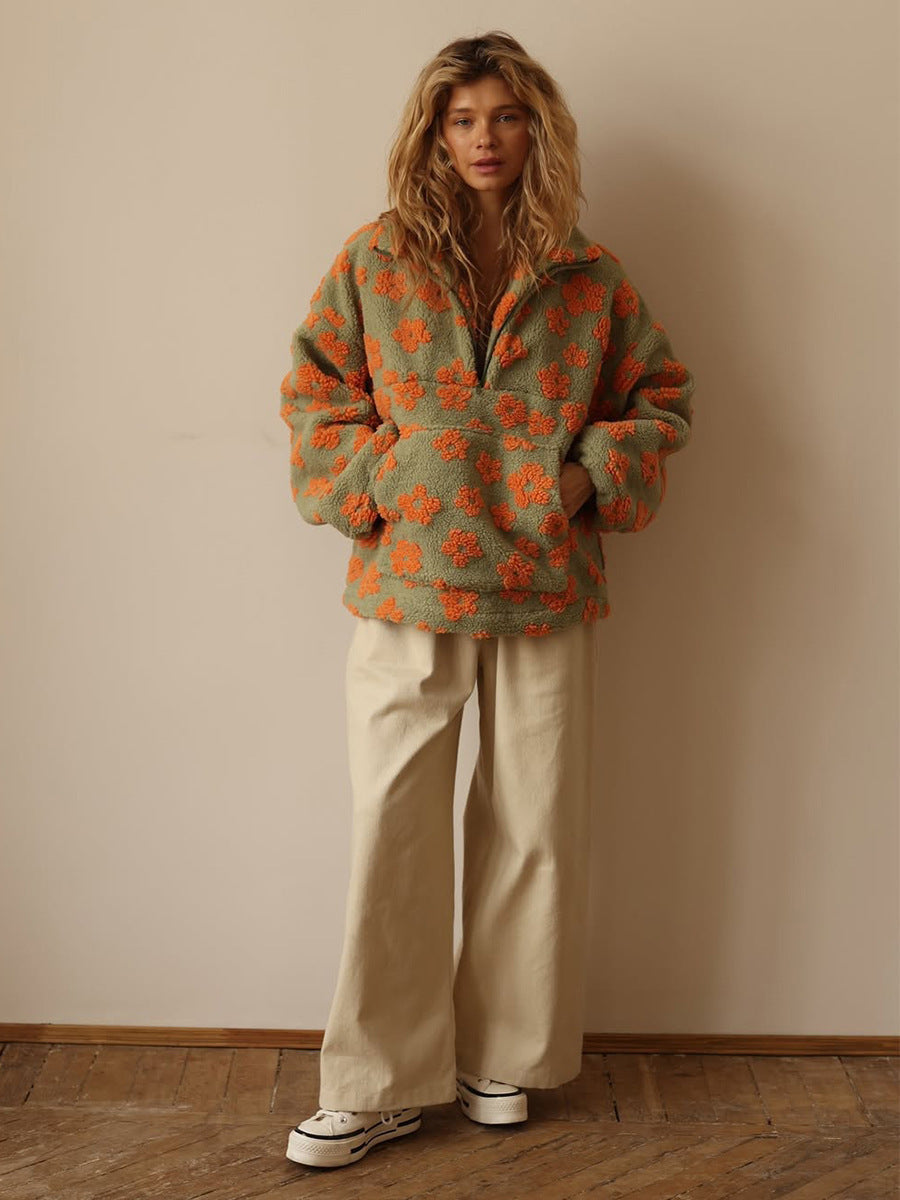 Aurore Floral Sherpa Half-Zip Pullover