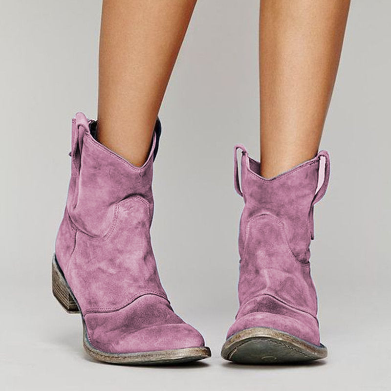 Women's Ankle Boots, Western Pull Tabs, Block Heel