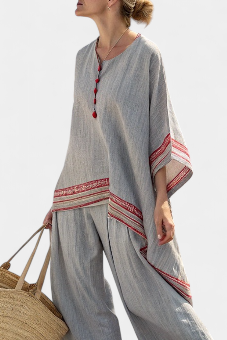 Ruby | Women's set with asymmetrical top and ethnic trousers