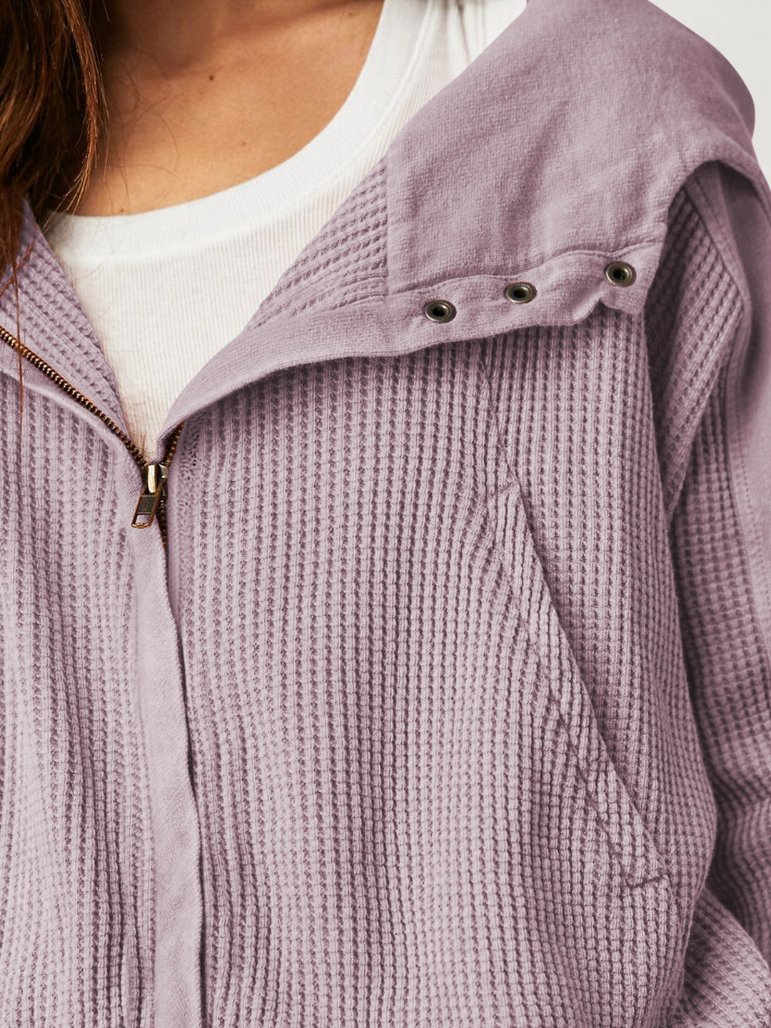 Christina | Womens Cropped Zip Hoodie in Waffle Cotton | Snug Hood, Textured Fabric | Pine, Blue and More S-XL