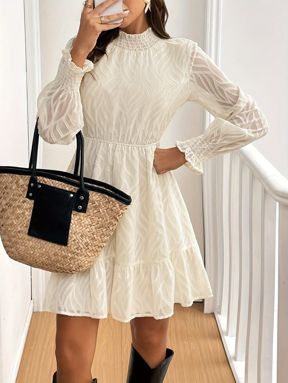 Josiane Wave-Texture Ruffle A-Line Dress
