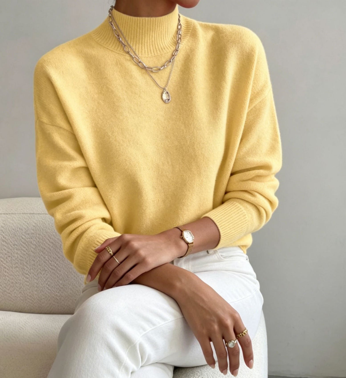 Women's Mock Neck Relaxed Fit Sweater Long Sleeve