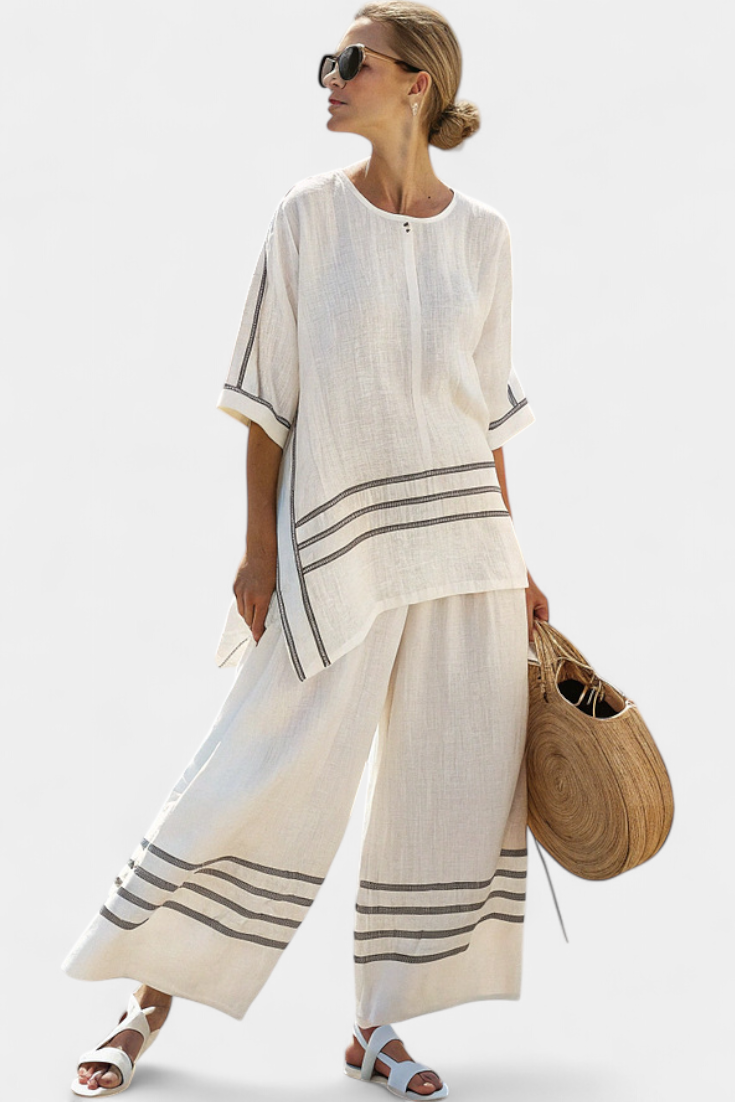 Adrielle | Women's Set with Asymmetric Striped Top