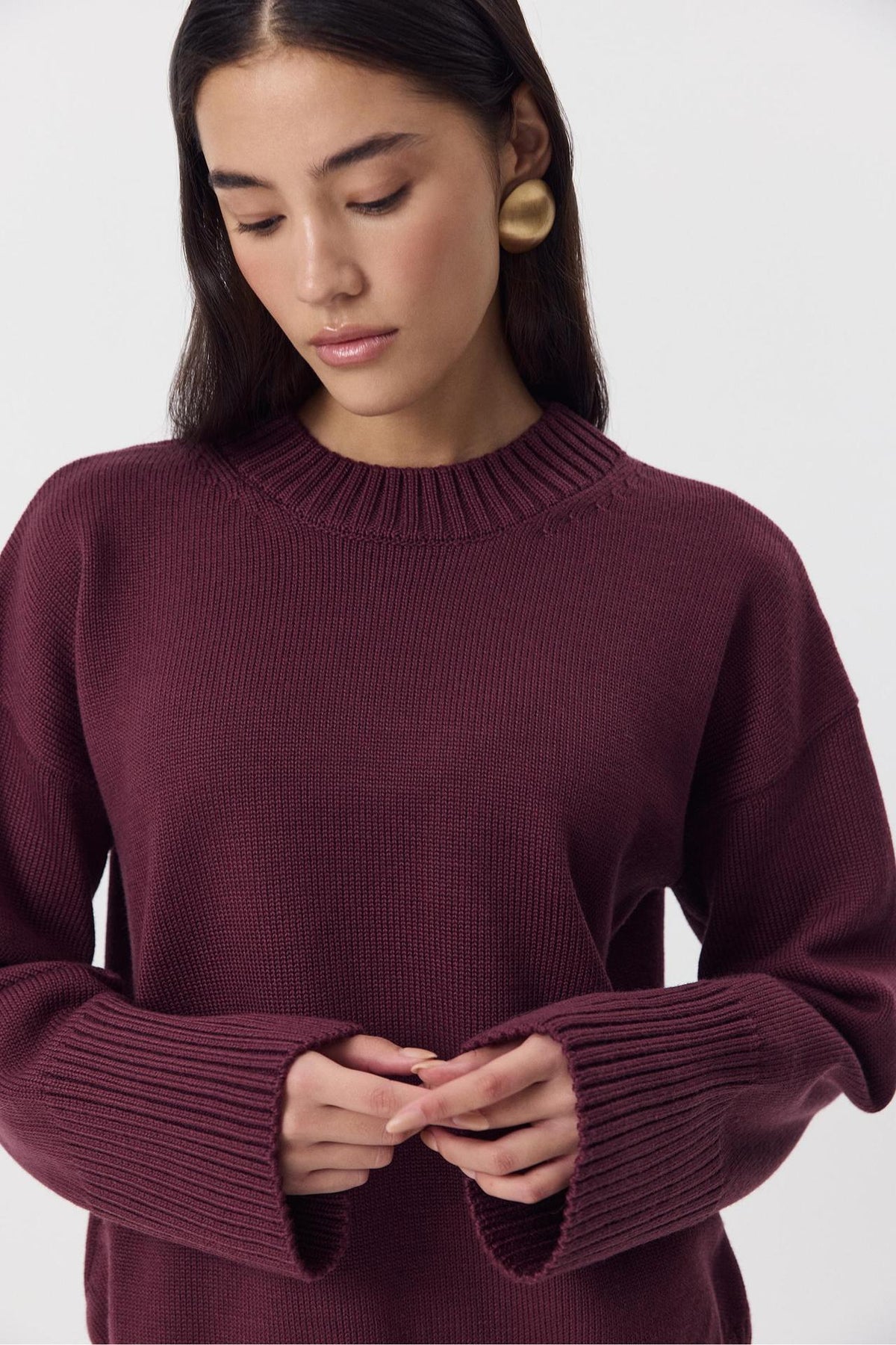 Ottilia Cotton Crew Neck Drop Shoulder Sweater