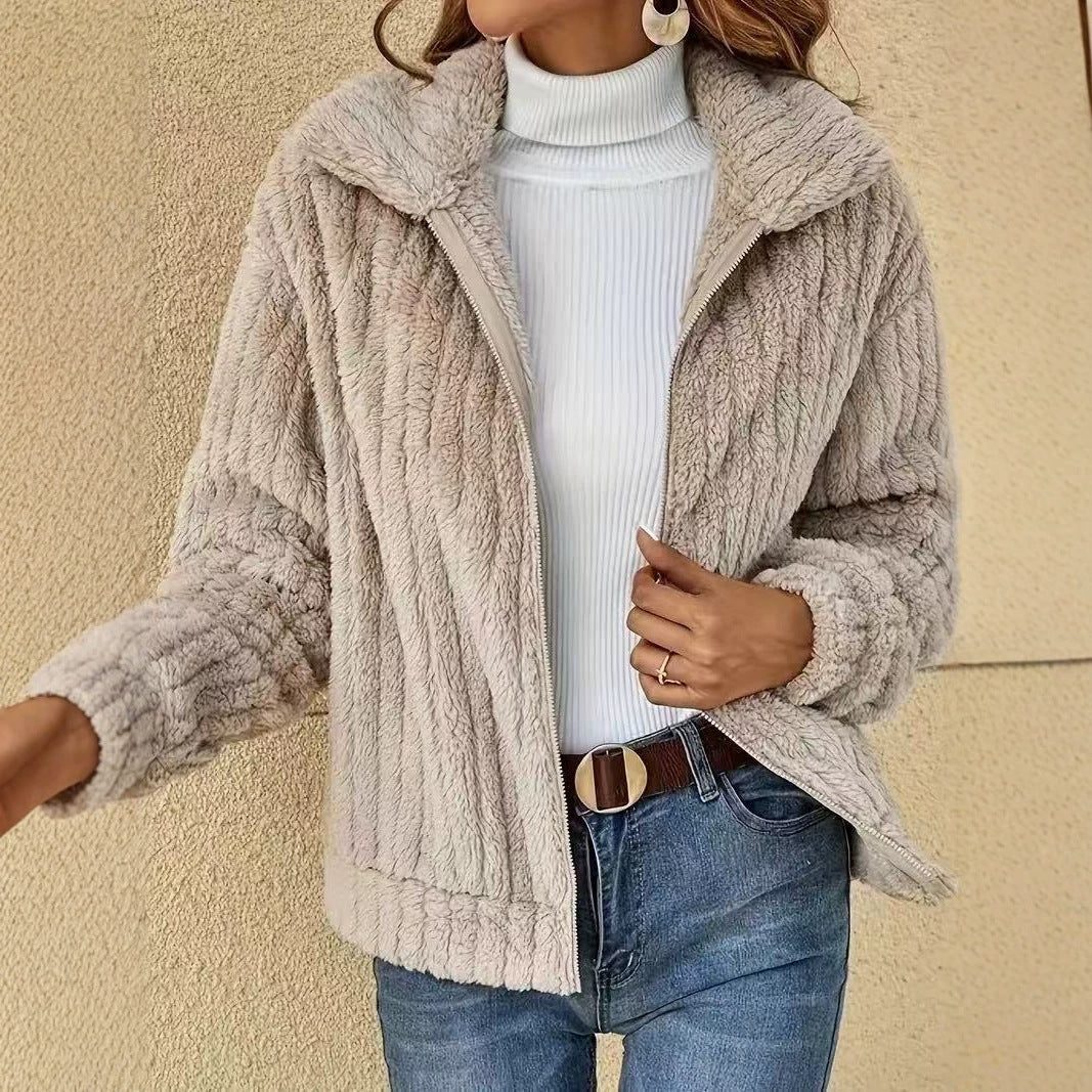 Diletta Plush Lapel Collar Short Coat