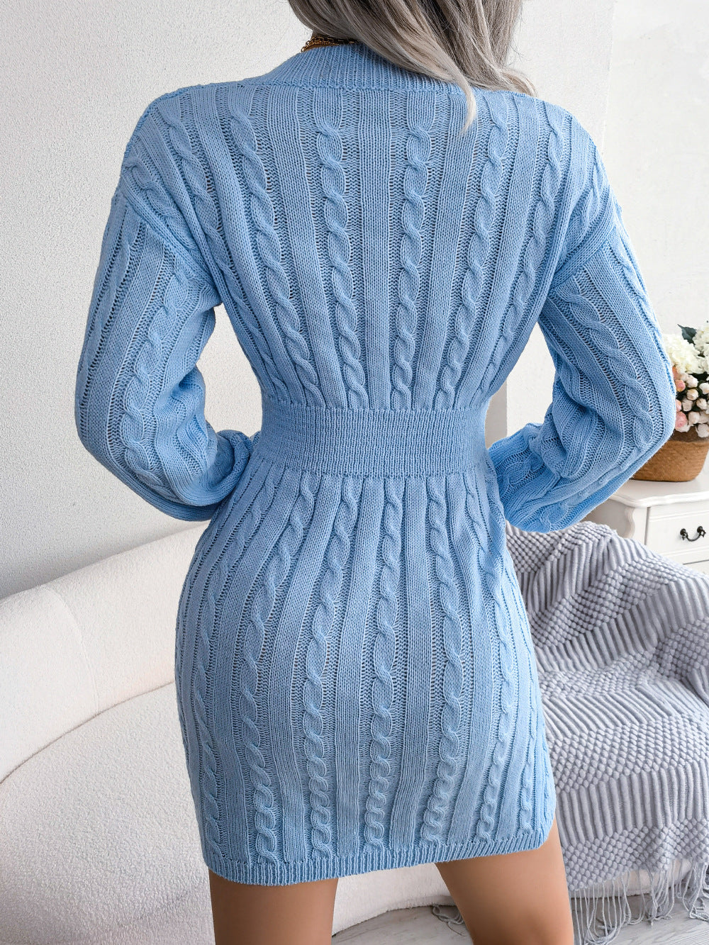 Michela Cable-Knit Smocked-Waist Sweater Dress