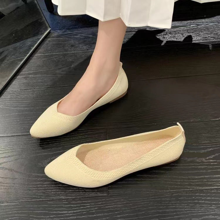 Women's Pointed Toe Knit Ballet Flats Slip-On Breathable