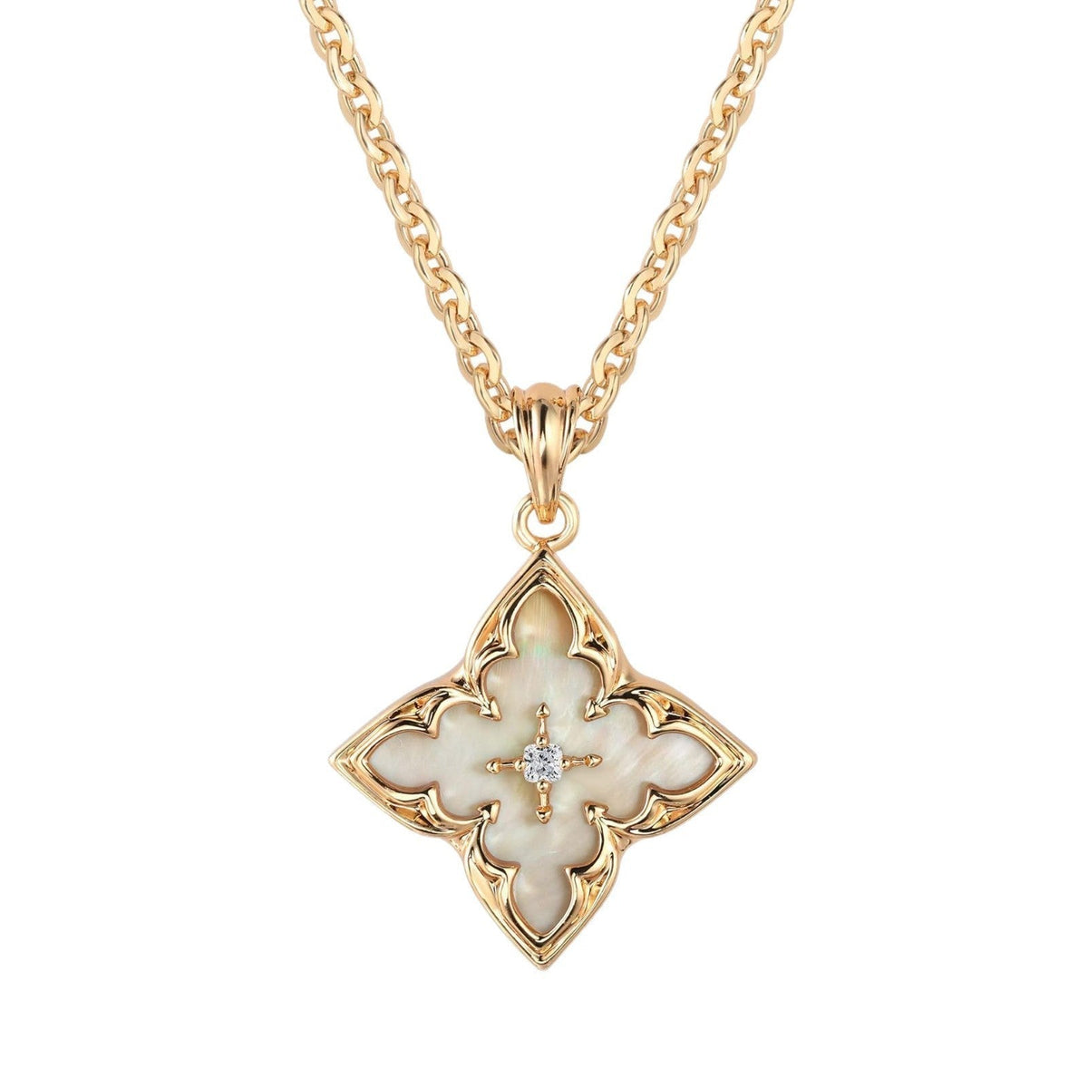 Clover Pendant Necklace in Gold with Blue Enamel Detail