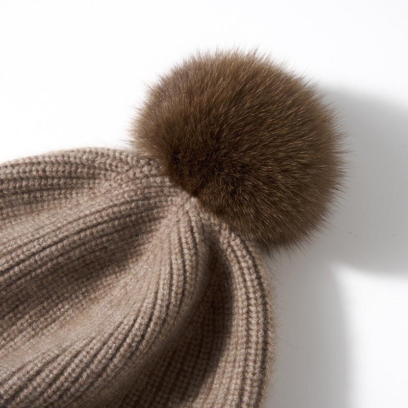 Sorrel Cashmere Ribbed Pom Pom Beanie
