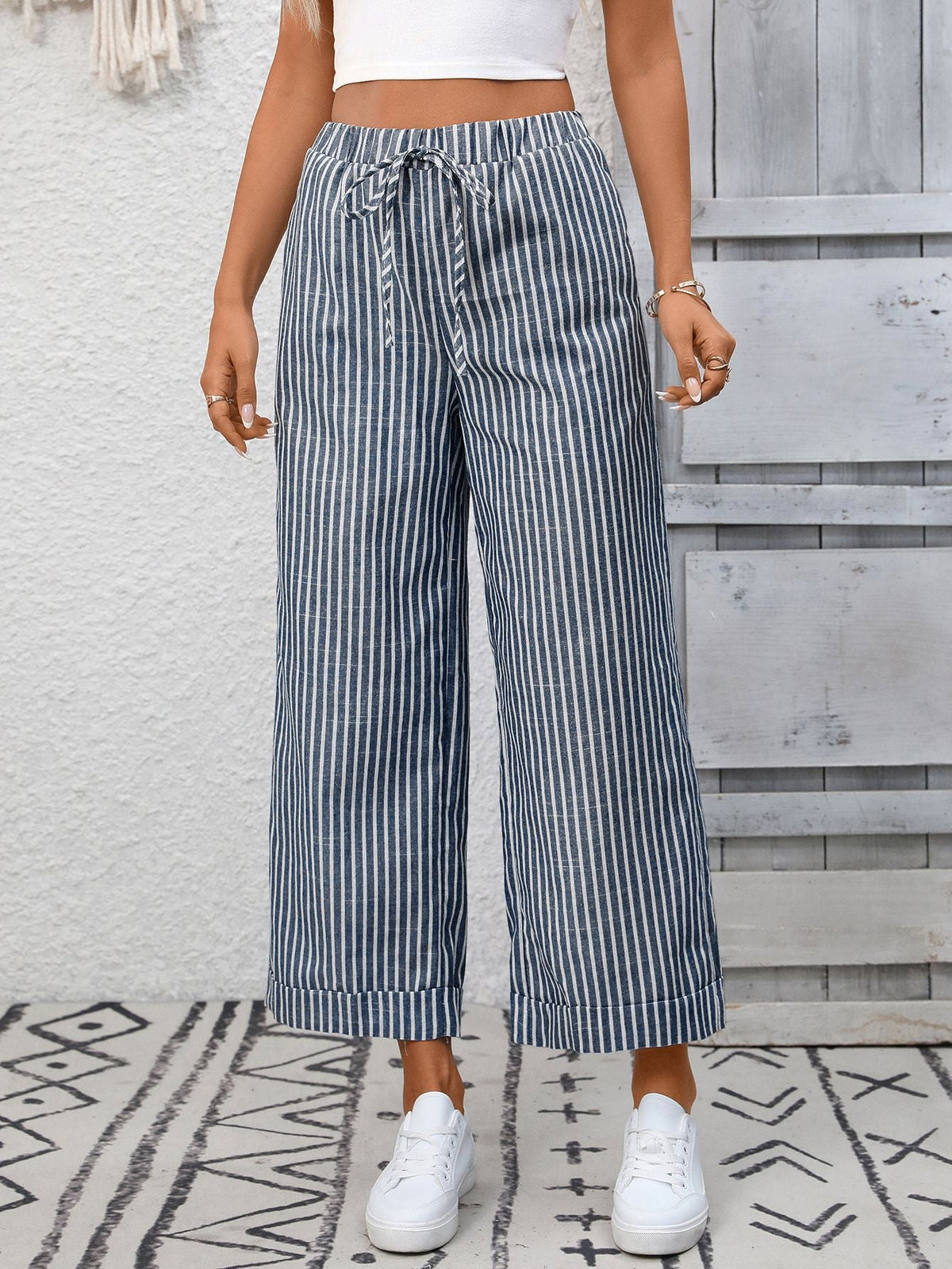 Cosetta Striped Cropped Wide-Leg Pants