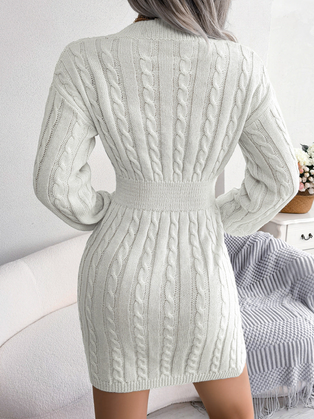 Michela Cable-Knit Smocked-Waist Sweater Dress