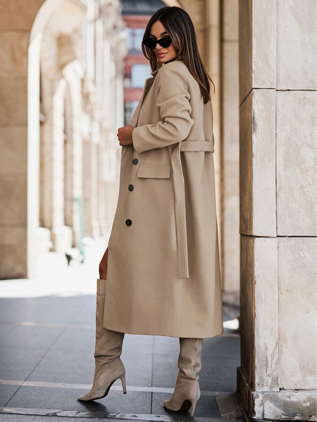 Blanche Double-Breasted Longline Wool Coat