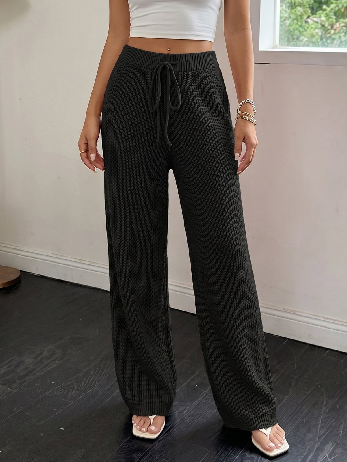 Aitana Ribbed Knit Wide-Leg Trousers