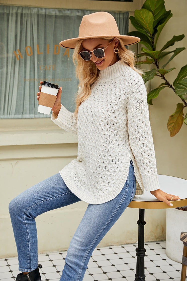 Gaelle Textured Mock Neck Tunic Sweater