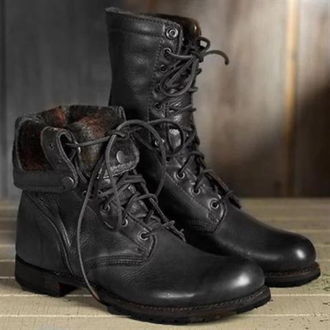 Women's Lace-Up Combat Boots, Round Toe, Low Heel